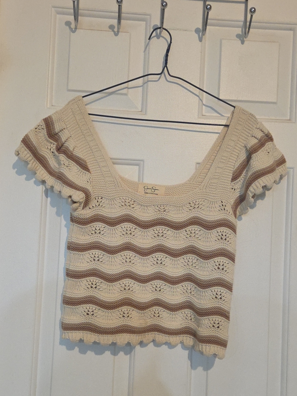 Jessica Simpson Cream Striped Crochet Crop Top Boho